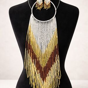 Elegant Beaded Fringe Necklace and Earring Set